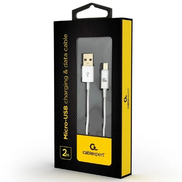 Cablu încărcare și sincronizare Cablexpert CC-USB2P-AMmBM-2M-W, USB Type-A/micro-USB, 2m, Alb