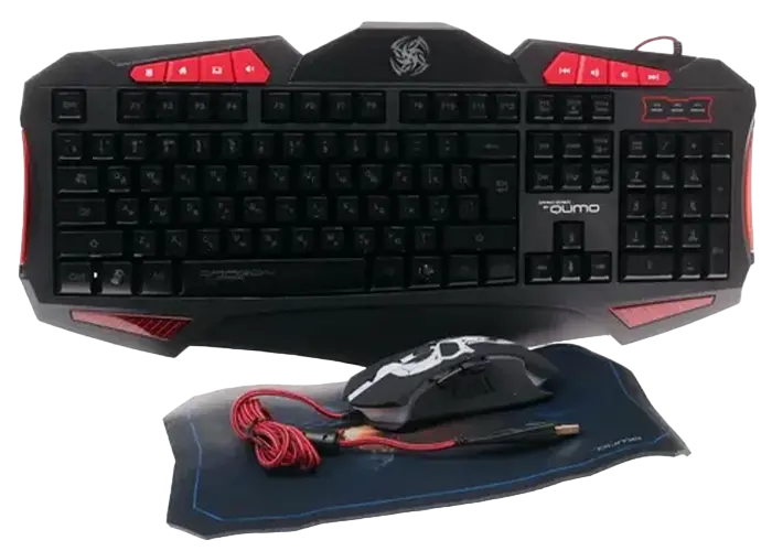 Set Tastatură + Mouse + Mouse Pad QUMO Axe Strike, Cu fir, Negru/Rosu
