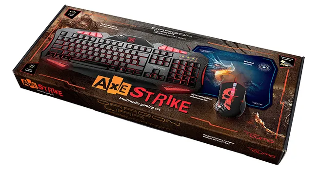 Set Tastatură + Mouse + Mouse Pad QUMO Axe Strike, Cu fir, Negru/Rosu