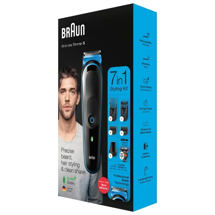 Trimmer pentru bărbați Braun All-in-One Trimmer MGK5245, Negru | Albastru