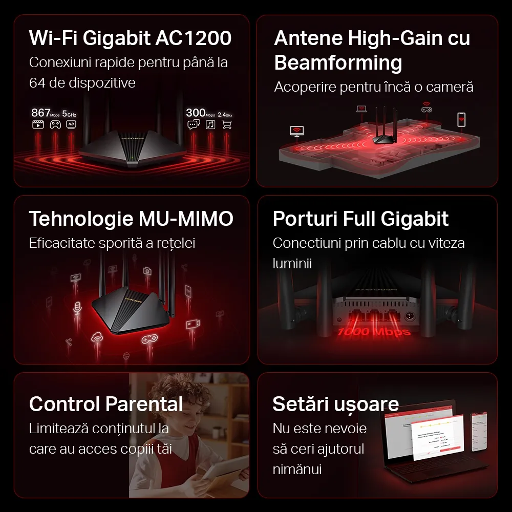 Router fără fir MERCUSYS MR30G, Negru