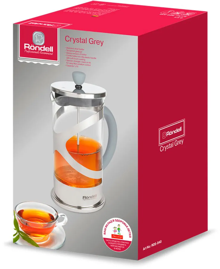 Cafetiera French Press Rondell RDS-840, 1L, Argintiu