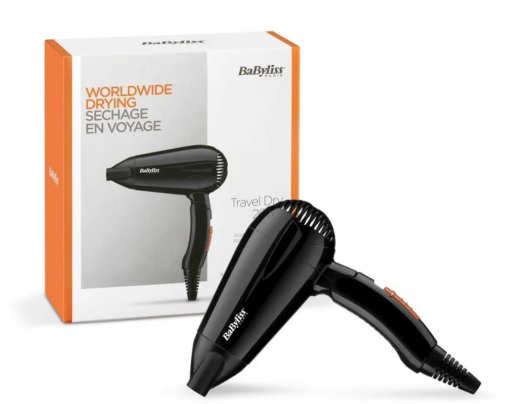 Uscător de păr compact BaByliss Travel Dry 5344E, 2000 W, Negru