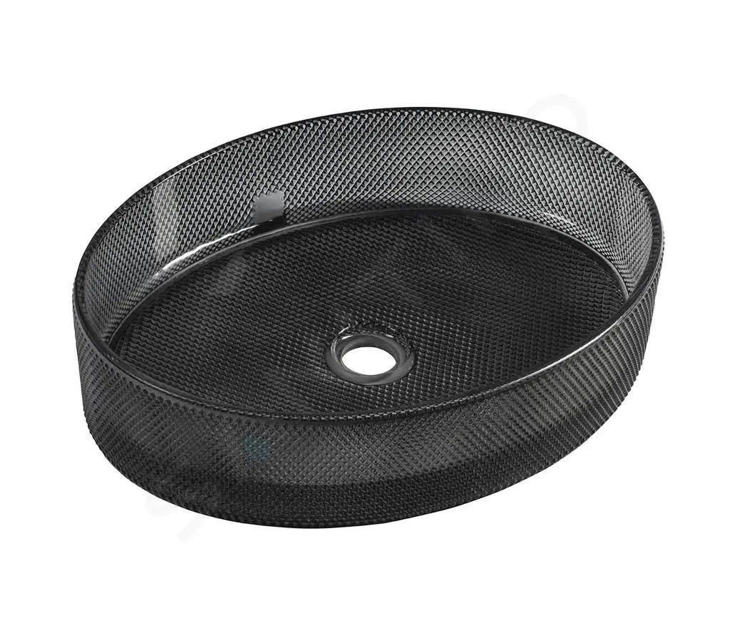 Lavoar din sticla securizata SanDonna Vela Oval (Negru)