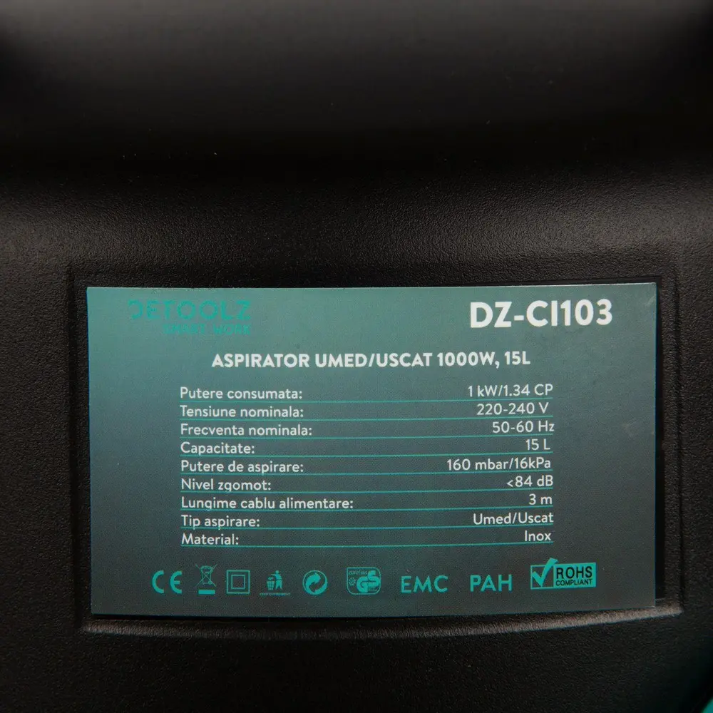 Aspirator Detoolz 1000W, 15L (uscat umed) 