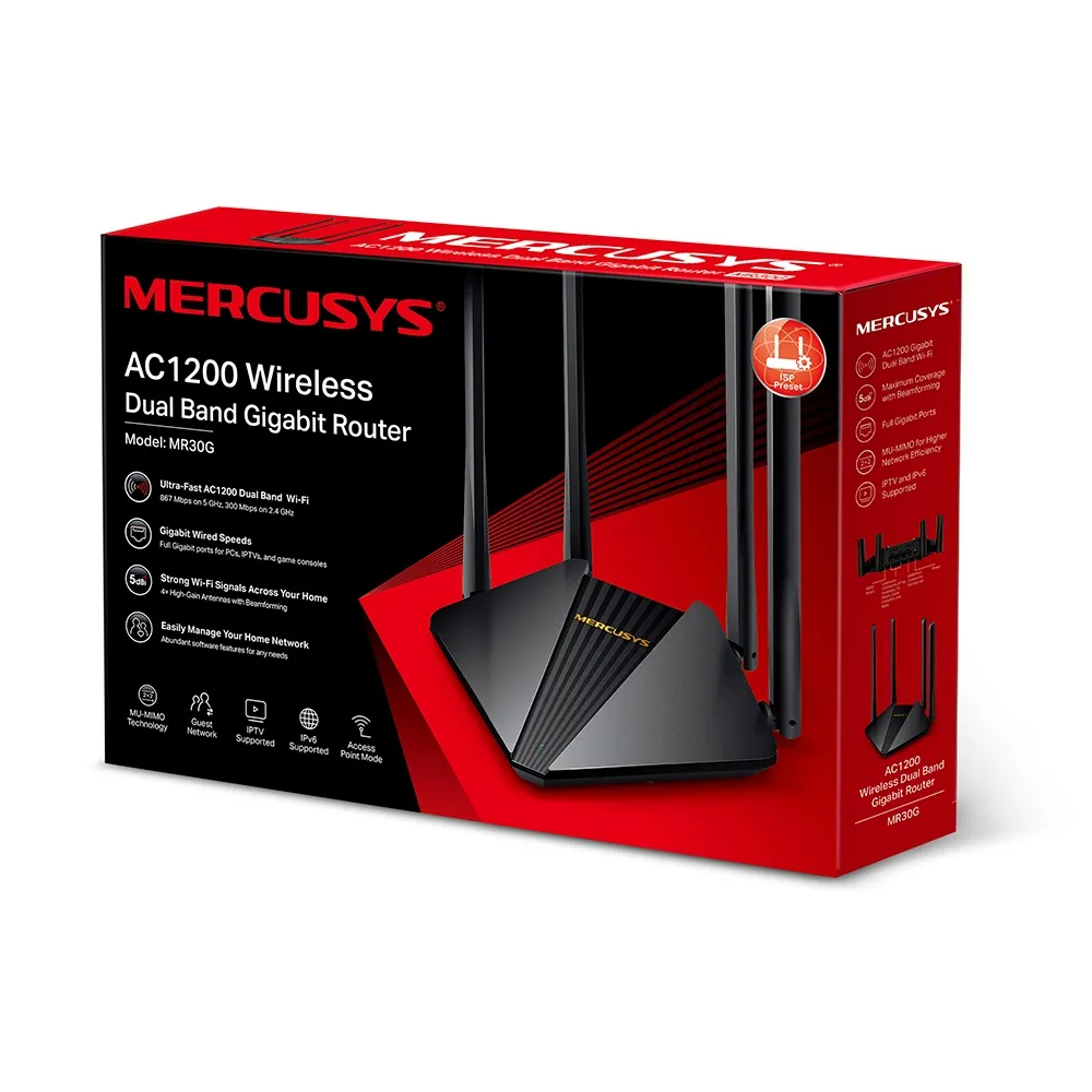 Router fără fir MERCUSYS MR30G, Negru