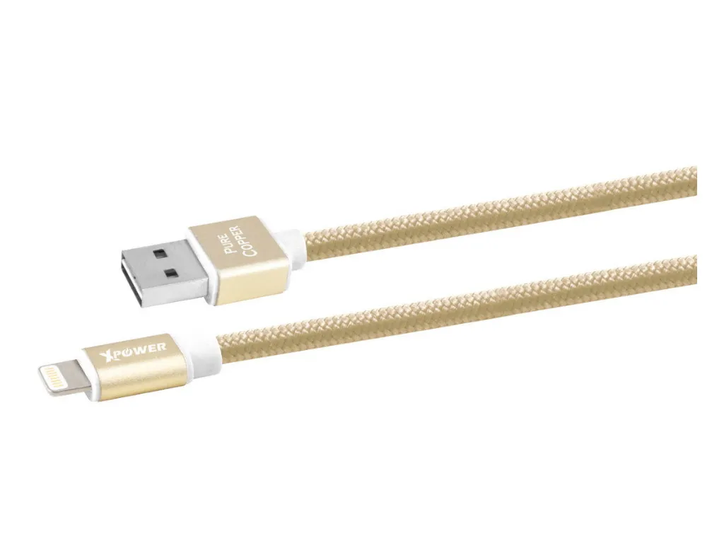 Cablu încărcare și sincronizare Xpower Lightning cable Nylon, USB Type-A/Lightning, 1m, Auriu