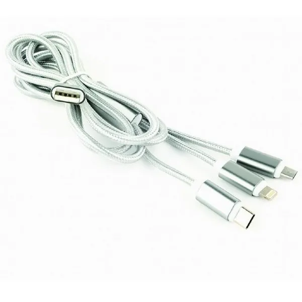 Cablu încărcare și sincronizare Cablexpert CC-USB2-AM31-1M-S, USB Type-A/Micro USB, Type-C, Lighting, 1m, Argintiu
