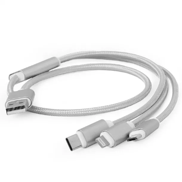 Cablu încărcare și sincronizare Cablexpert CC-USB2-AM31-1M-S, USB Type-A/Micro USB, Type-C, Lighting, 1m, Argintiu