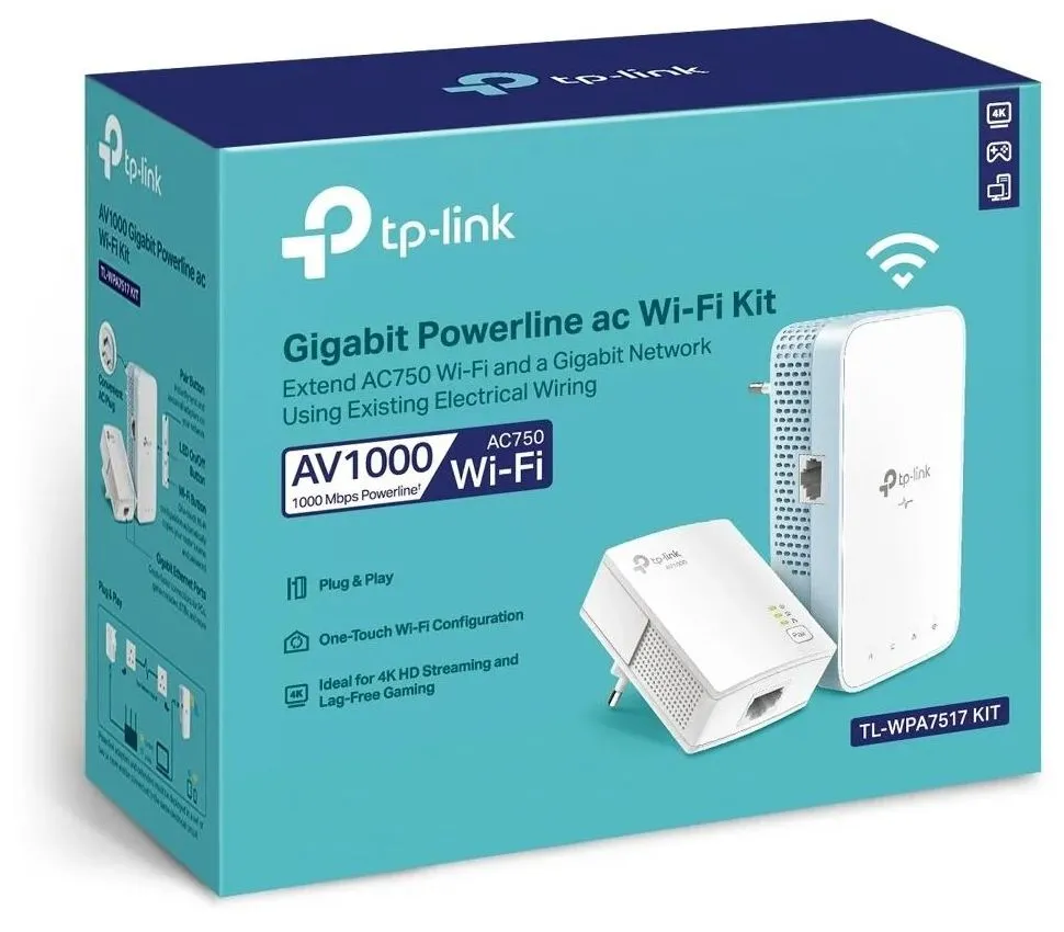 Powerline Adapter  TP-LINK TL-WPA7517 KIT, AV1000, 1000 Mbps, Alb