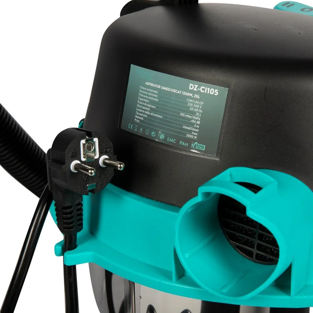 Aspirator industrial Detoolz 1250W, 25L (uscat umed) 
