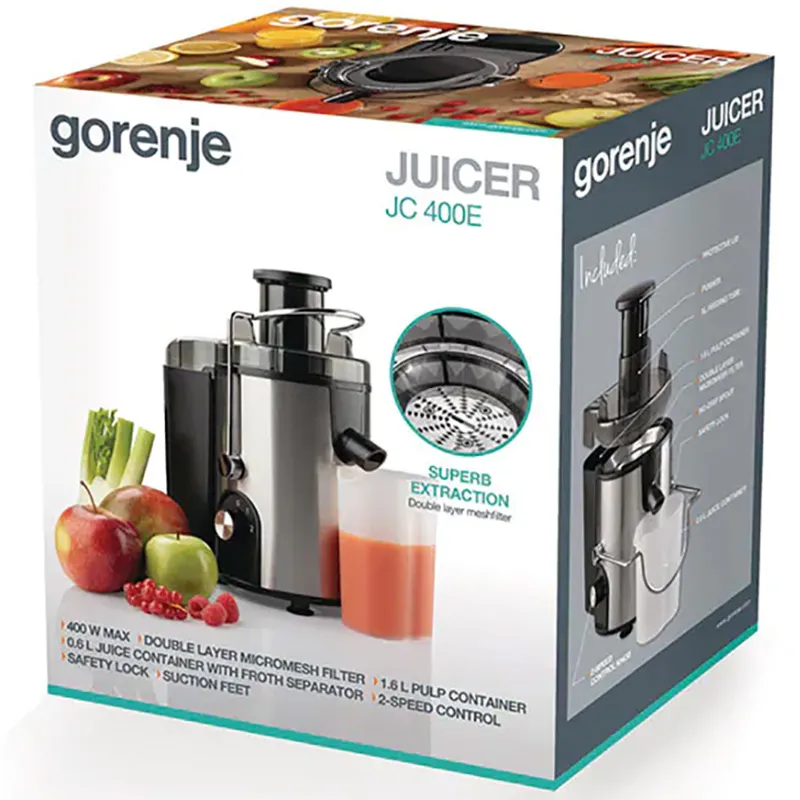 Storcător de fructe și legume Gorenje JC400E, Negru Argintiu