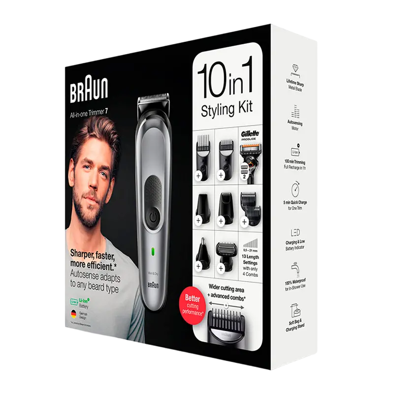 Trimmer pentru bărbați Braun MGK7320, Gri | Argintiu