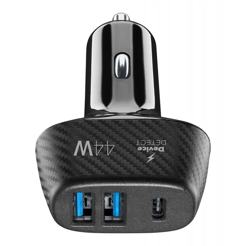 Incărcător auto Cellularline Trio Kit PD 44W, Black, 44W, Negru