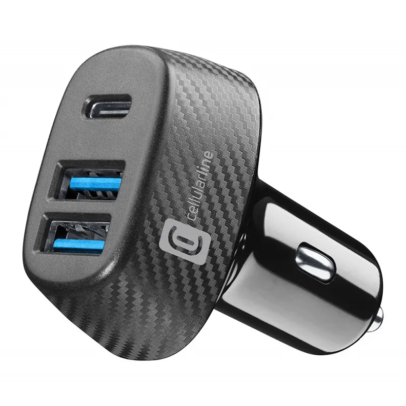 Incărcător auto Cellularline Trio Kit PD 44W, Black, 44W, Negru