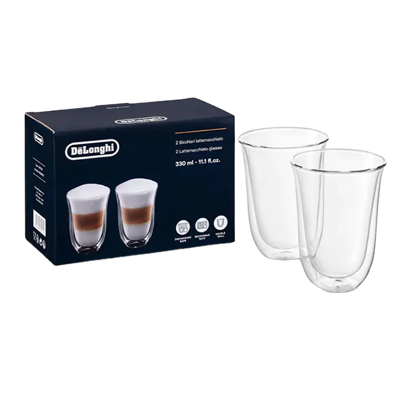 Pahare pentru latte De'Longhi 330ml 2pcs, Transparent