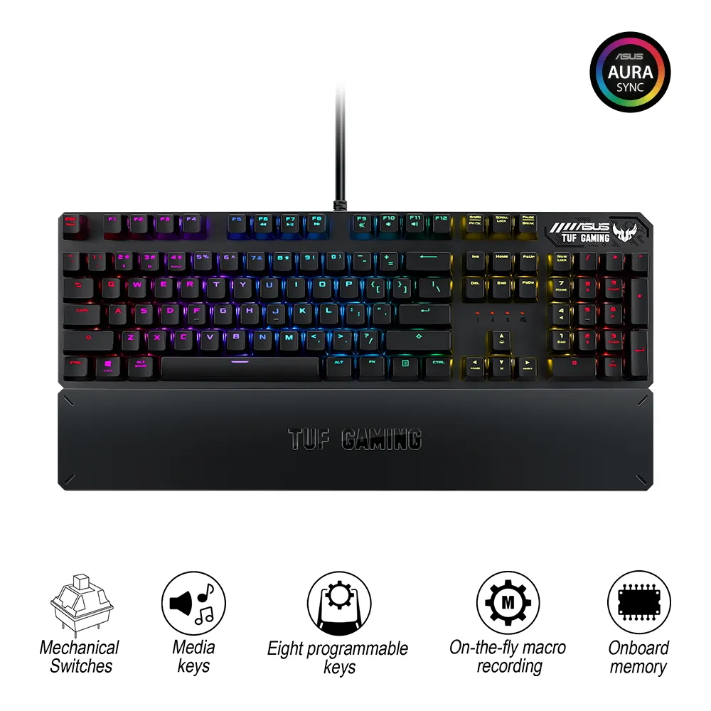 Tastatură ASUS TUF Gaming K3, Cu fir, Gri Metalic