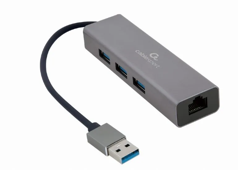 Adaptor Hub Cablexpert A-AMU3-LAN-01, Gri