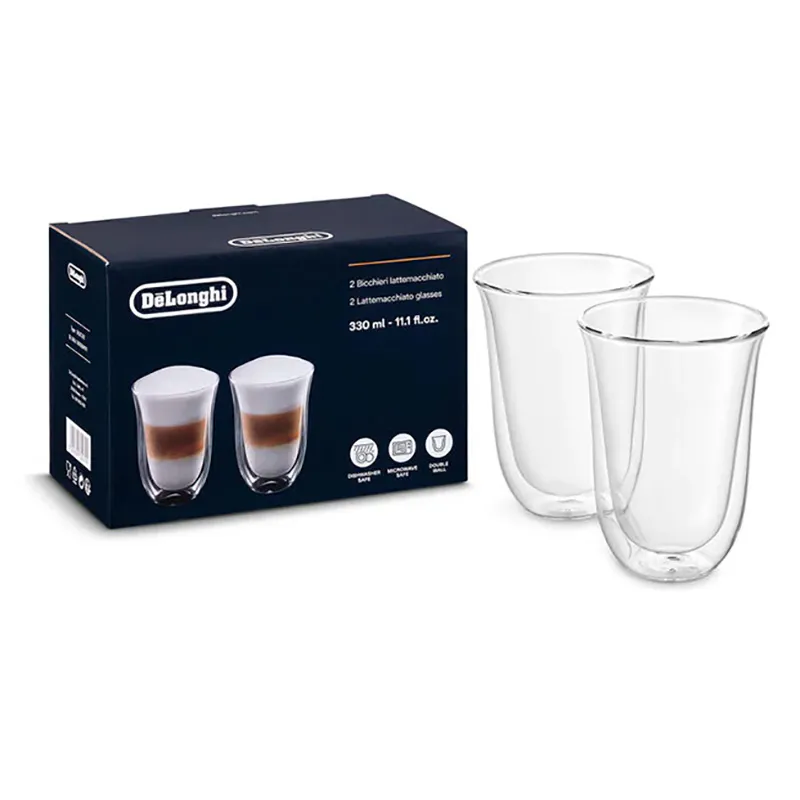 Pahare pentru latte De'Longhi 330ml 2pcs, Transparent