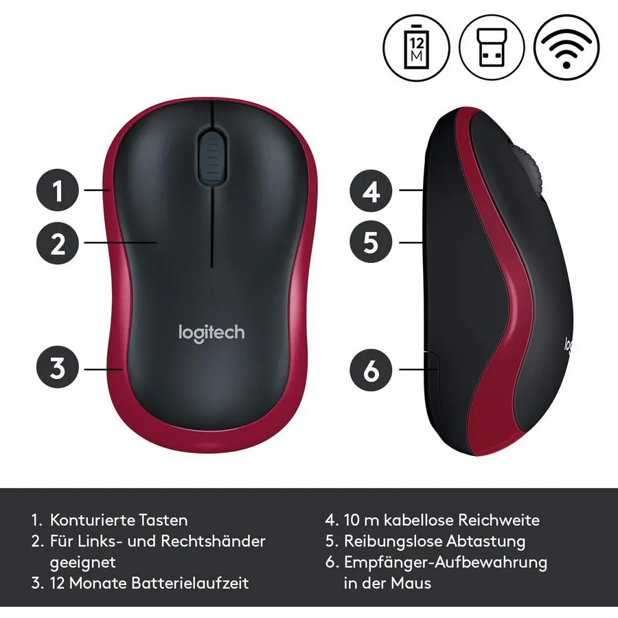 Mouse Wireless Logitech M185, Roșu