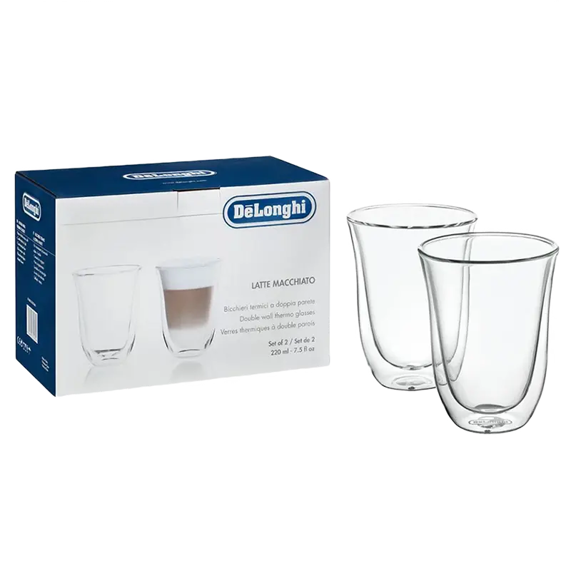 Pahare Cappuccino De'Longhi 220ml 2pcs, Transparent