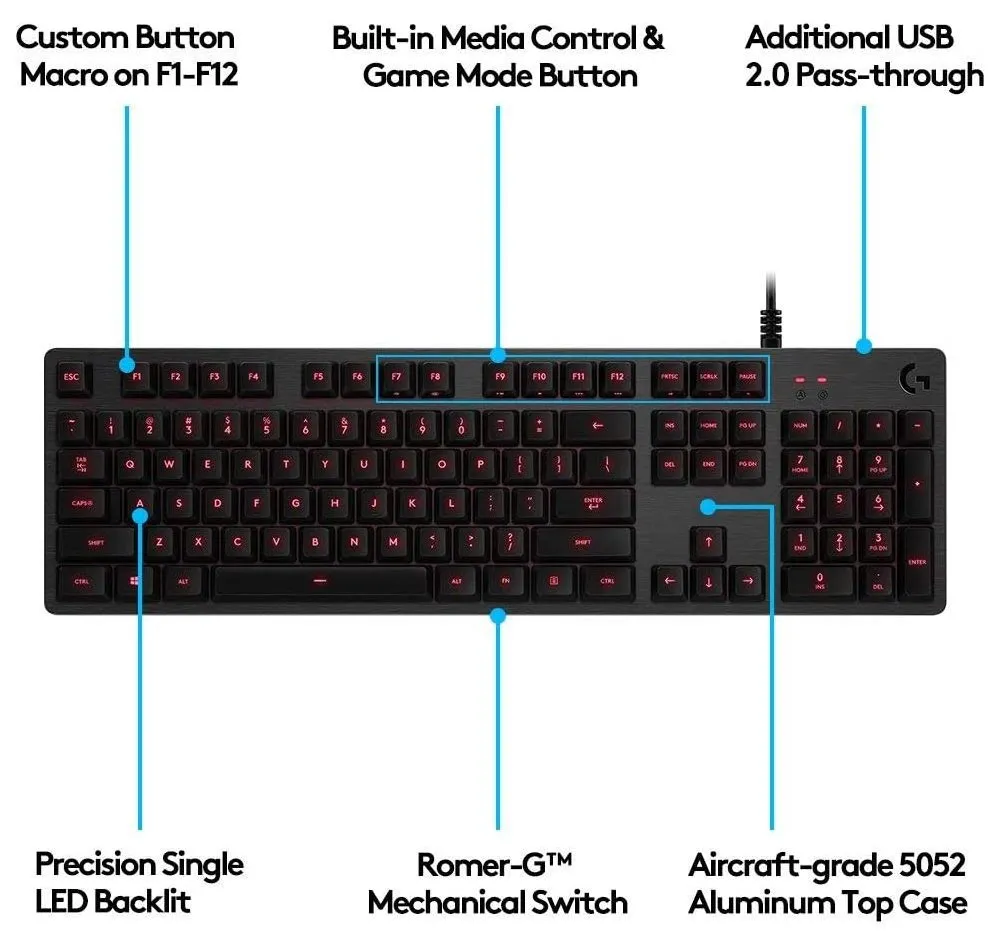 Tastatură Logitech G413, Cu fir, Negru