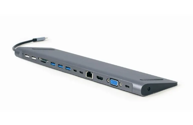 Adaptor Video Cablexpert A-CM-COMBO9-01, USB Type-C - LAN, VGA, HDMI, USB Type-C, USB Type-A, SD card-reader, Gri