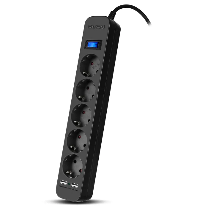 Prelungitor electric SVEN SF-05LU, 5 Prize, 3m, Negru