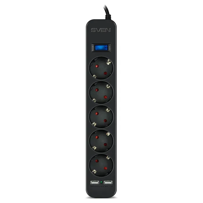 Prelungitor electric SVEN SF-05LU, 5 Prize, 3m, Negru