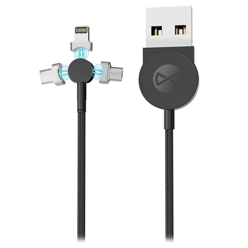 Cablu încărcare și sincronizare Forever Magnetic Cable 3in1, USB Type-A/Micro USB, Type-C, Lighting, 1m, Negru