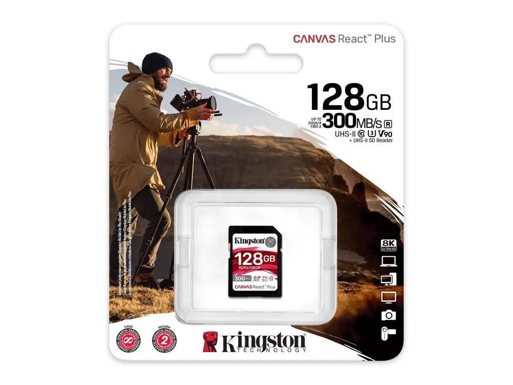.128GB  SDXC Card (Class 10) UHS-II , U3, Kingston Canvas React Plus 