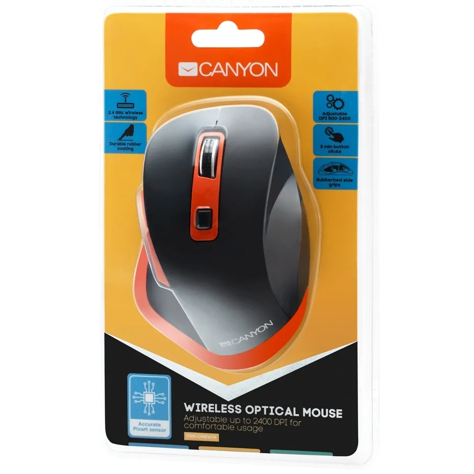 Mouse Wireless Canyon MW-14, Negru/Portocaliu