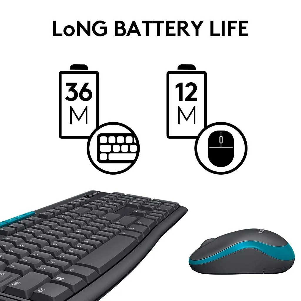 Set Tastatură + Mouse Logitech MK275, Fără fir, Negru/Albastru