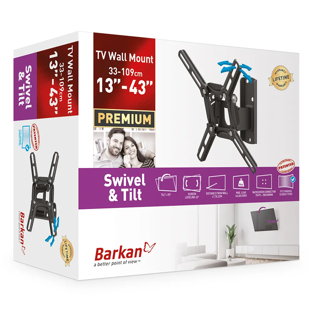 Suport TV de perete  BARKAN 2200, Negru