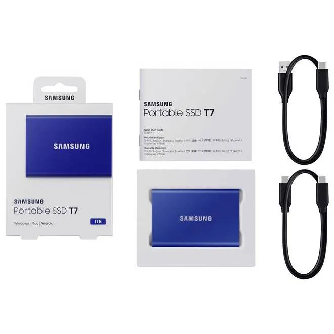SSD portabil extern Samsung Portable SSD T7, 1 TB, Albastru (MU-PC1T0H/WW)