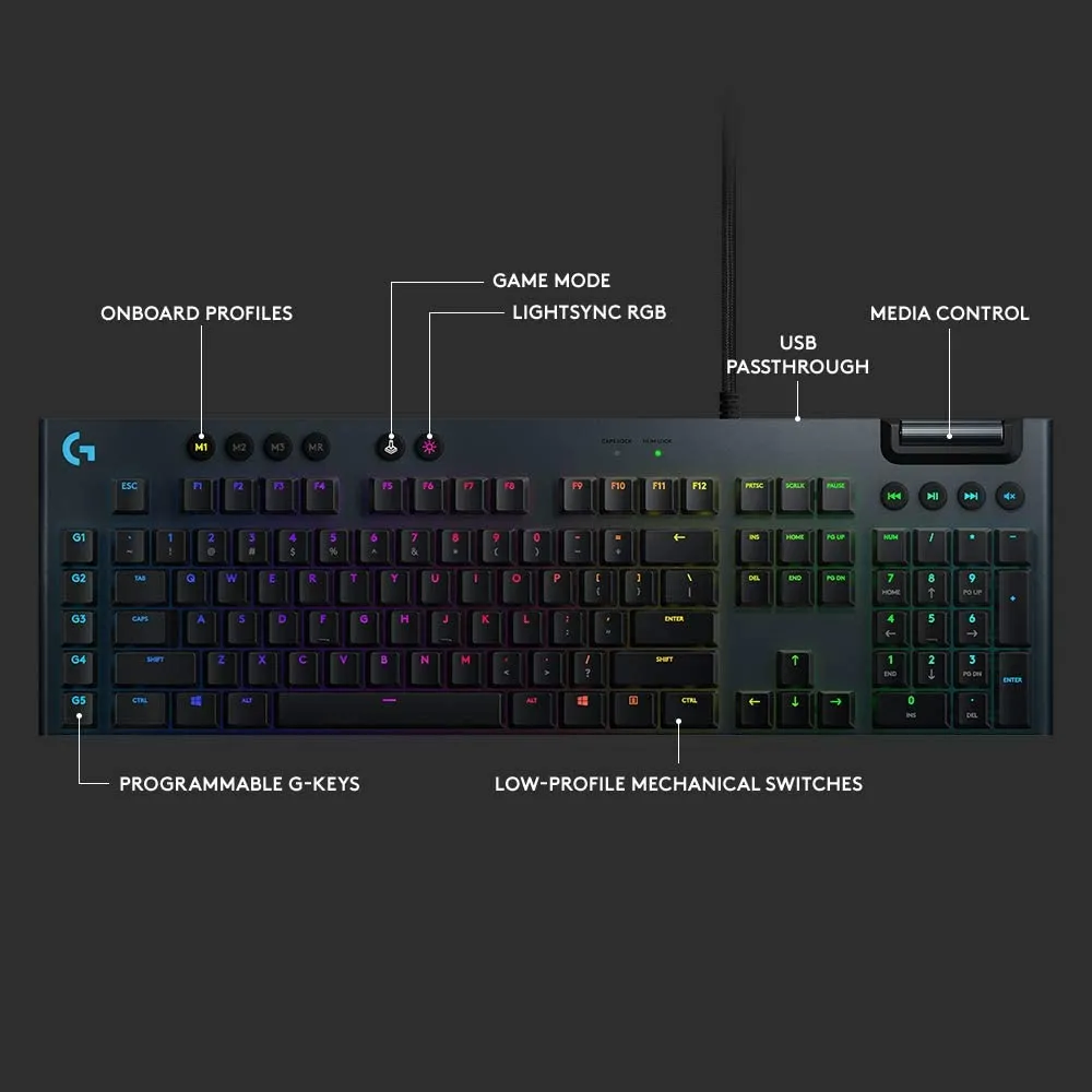 Tastatură Logitech G815, Cu fir, Negru