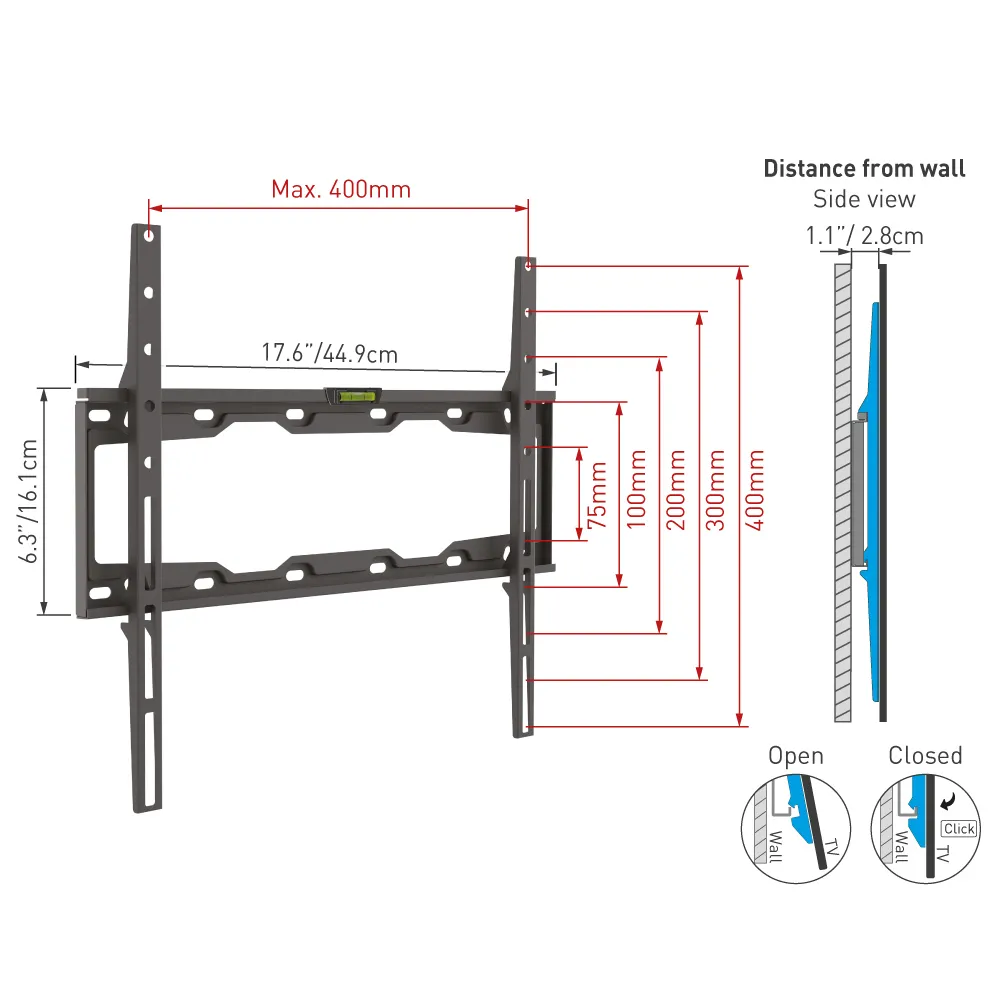 Suport fixat pe perete BARKAN E302+, Negru