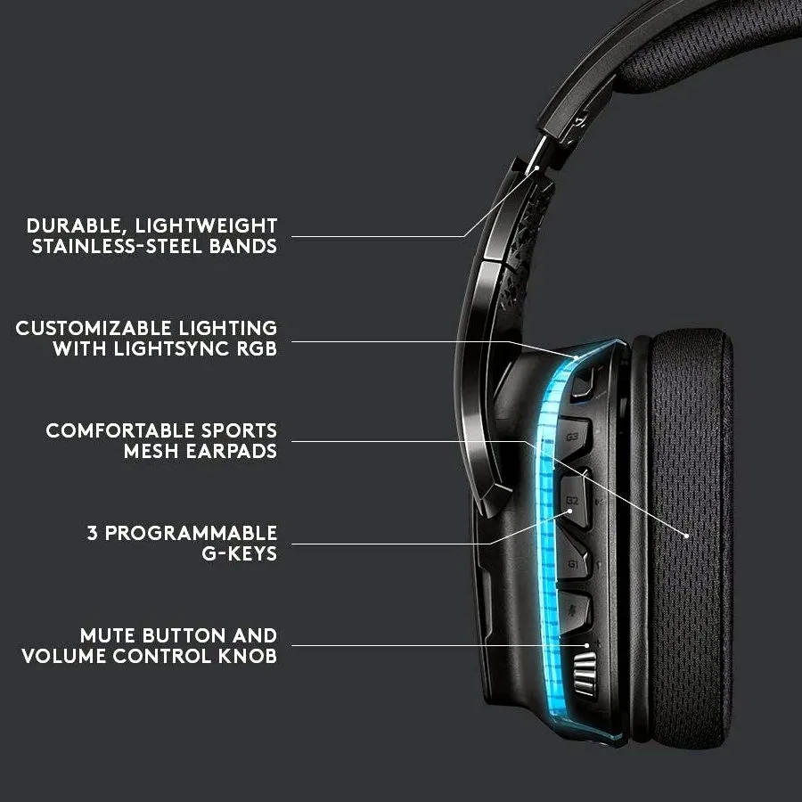 Căști gaming Logitech G635, Wireless/Cu fir, Negru