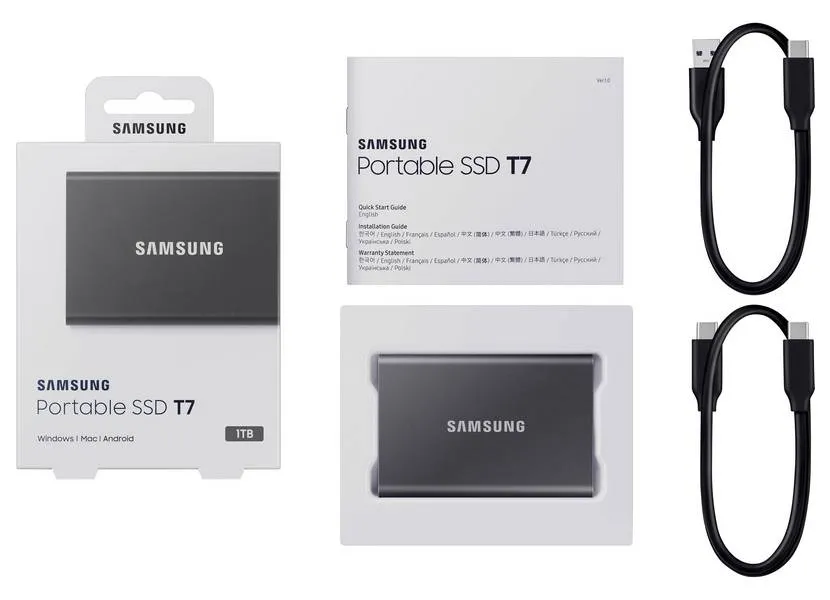 SSD portabil extern Samsung Portable SSD T7,  1 TB, Grey (MU-PC1T0T/WW)
