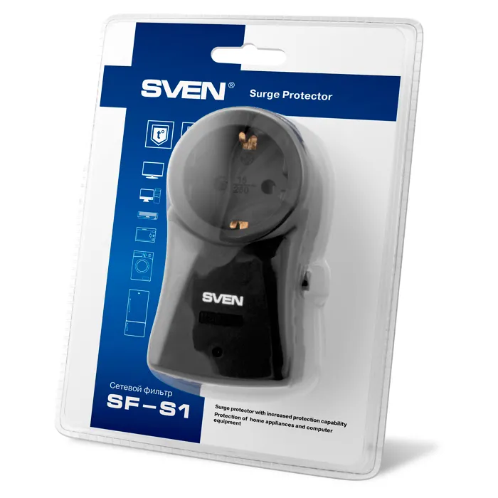 Prelungitor electric SVEN SF-S1, 1 Prize, Negru