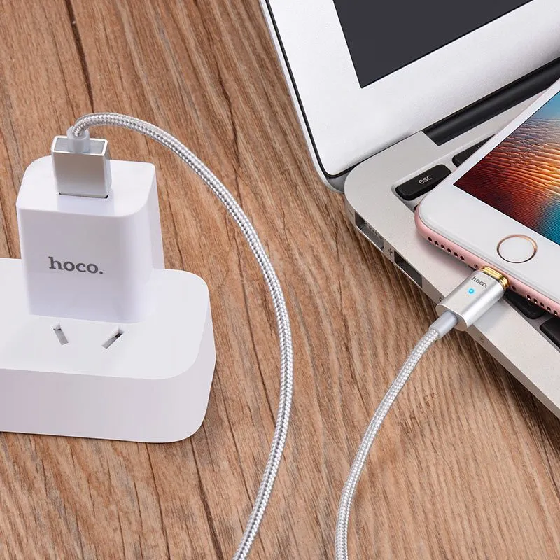Cablu de încărcare Hoco U16 Magnetic Lightning Cable, USB Type-A/Lightning, 1,2m, Argintiu