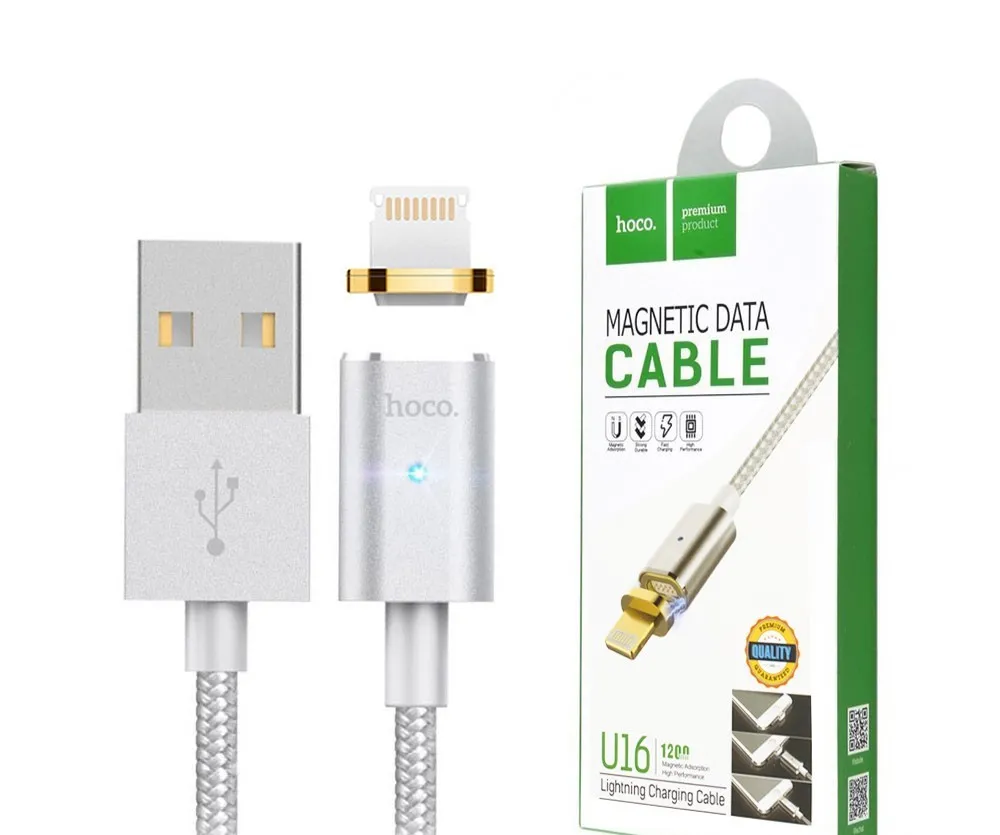Cablu de încărcare Hoco U16 Magnetic Lightning Cable, USB Type-A/Lightning, 1,2m, Argintiu