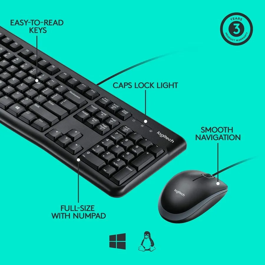 Set Tastatură + Mouse Logitech MK120, Cu fir, Negru