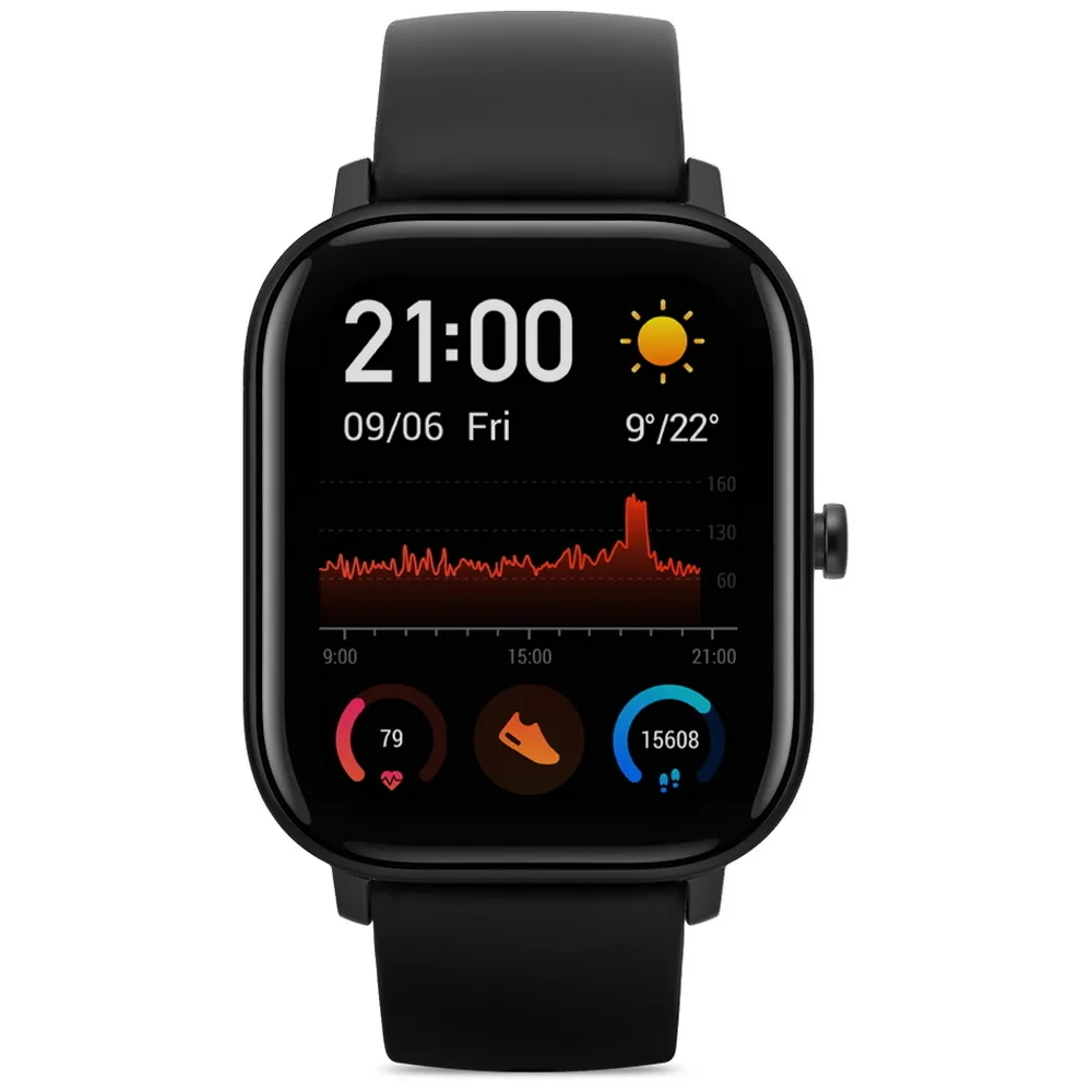 Ceas inteligent Xiaomi Amazfit GTS, 41mm, Carcasă din Aluminiu negru cu bandă neagră