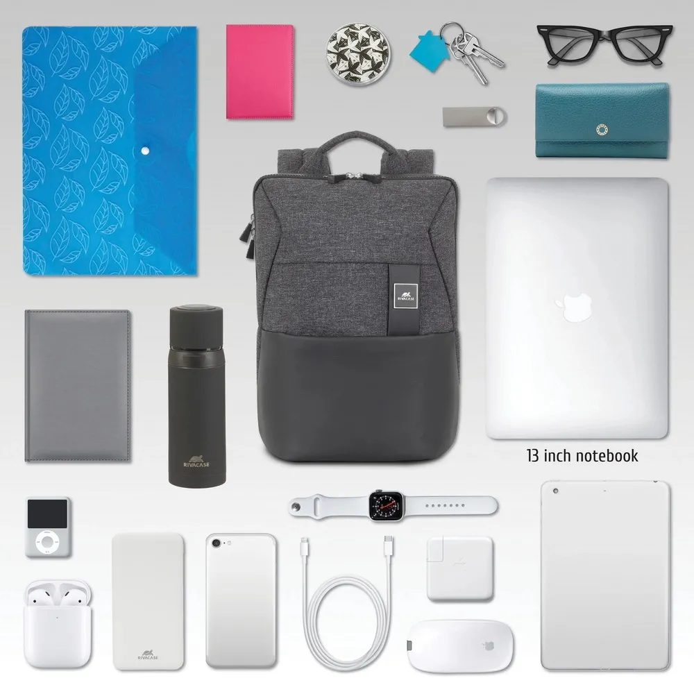 Rucsac pentru Laptop RivaCase Lantau, 13.3", Poliester, Negru