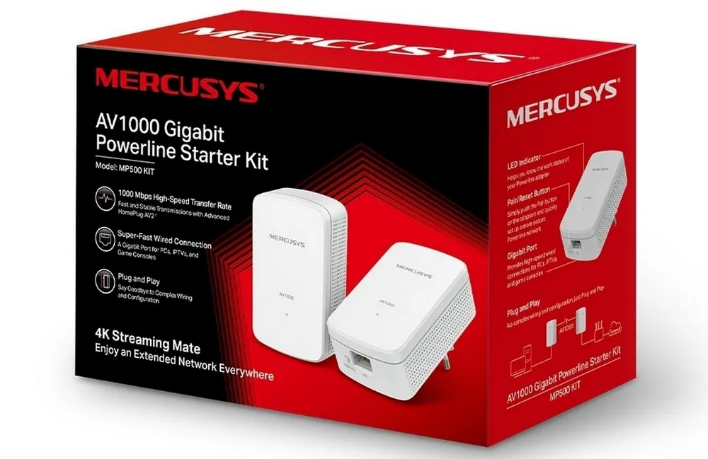Powerline Adapter TP-LINK MP500 KIT, AV1000, 1000 Mbps, Alb