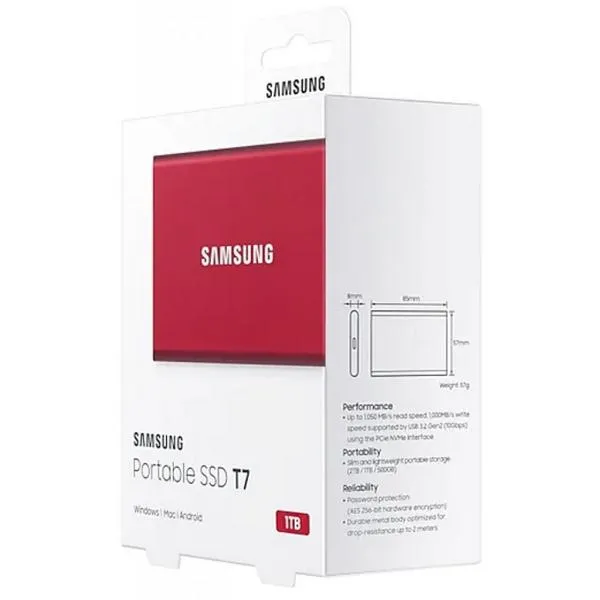 SSD portabil extern Samsung Portable SSD T7, 1 TB, Roșu (MU-PC1T0R/WW)