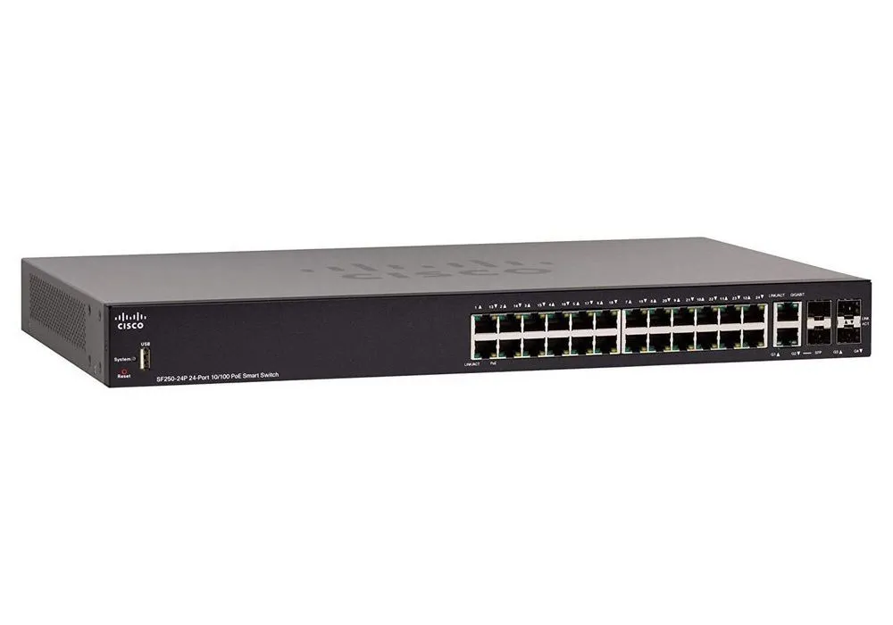 Switch de rețea Cisco SF250-24P, 24x 10/100 Mbps, 4x SFP