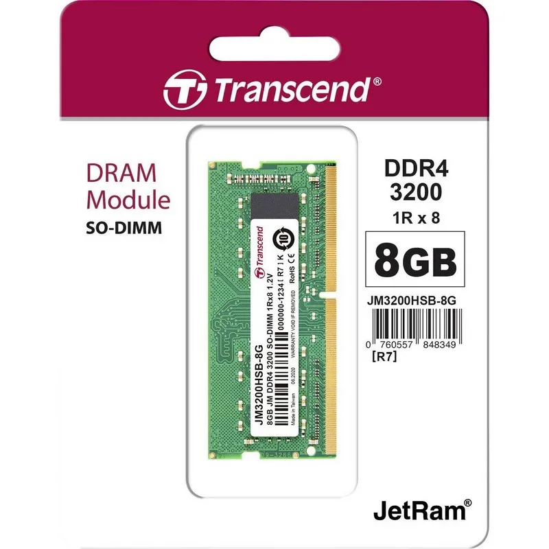 Memorie RAM Transcend JM3200HSB-8G, DDR4 SDRAM, 3200 MHz, 8GB, JM3200HSB-8G