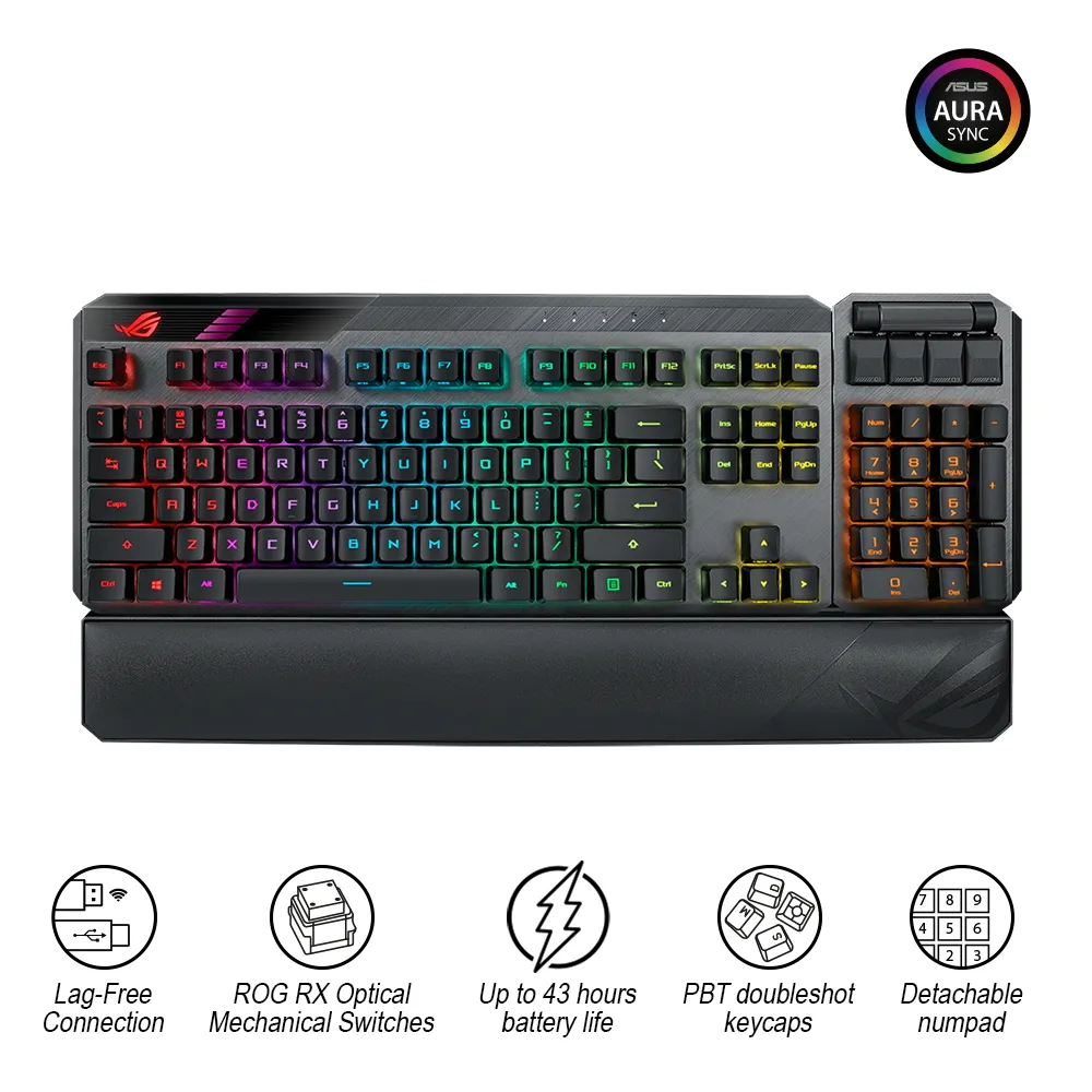 Tastatură ASUS ROG Claymore II, Fără fir, Negru